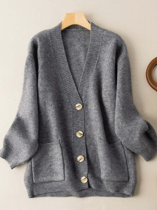 Knitted V-neck Buttons Casual Cardigan Sweater With Pockets In 